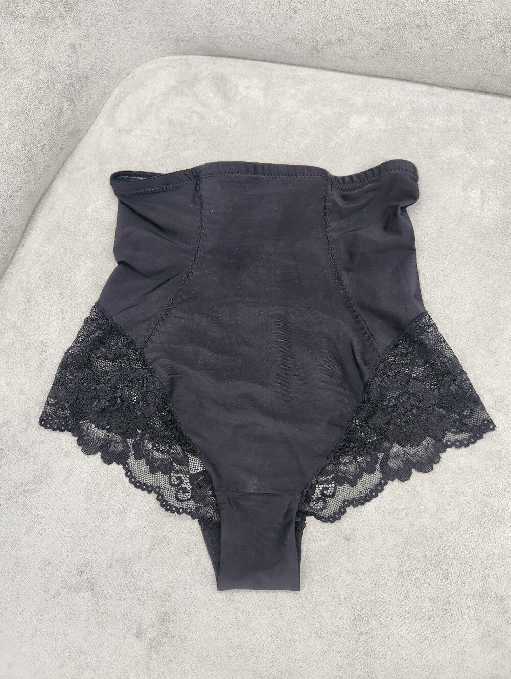 Intimissimi Shapewear Panties S Black Nylon Lace High Waist Belly Control Thong